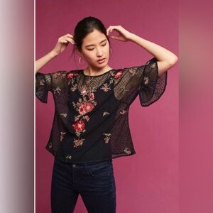 Anthropologie / Maeve | Embroidered Cadiz Top in Black, size S